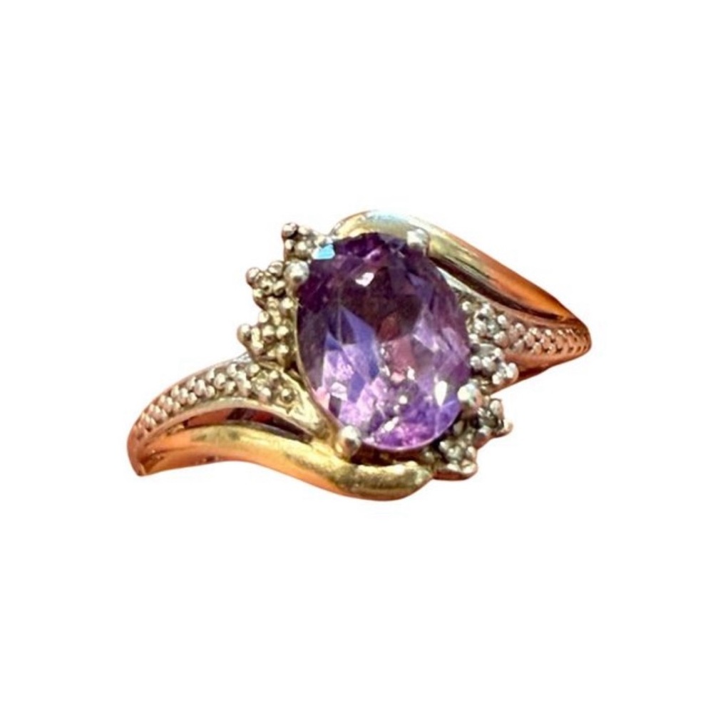 Designer Alwand Vahan 925 Sterling Silver 10K Gold Amethyst Ring Size 6.75, 3.2g